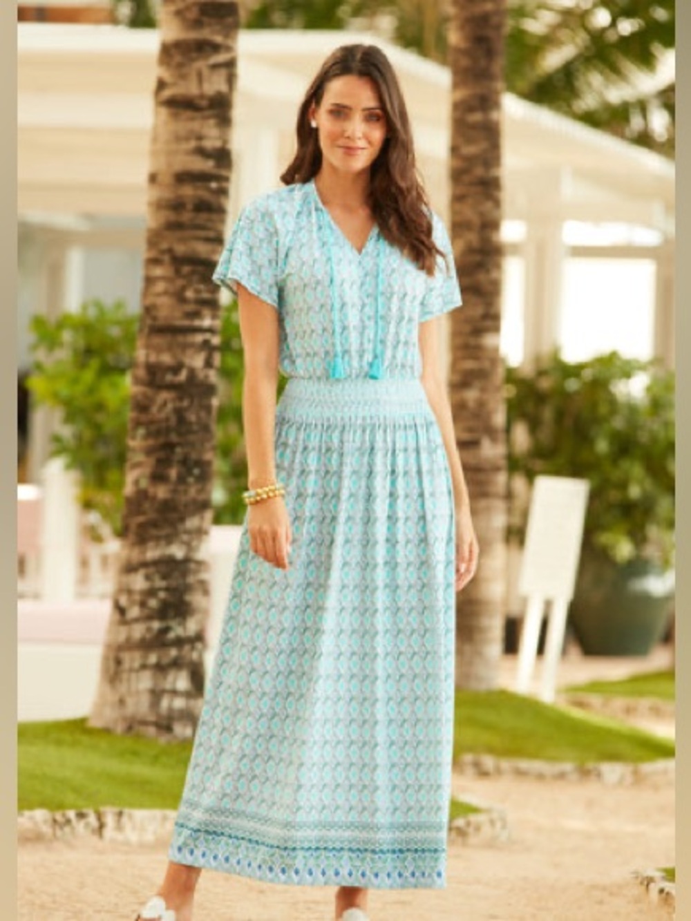NWT Cabana Life Amalfi Coast Cap Sleeve Maxi Dress Womens Size Medium UPF 50
